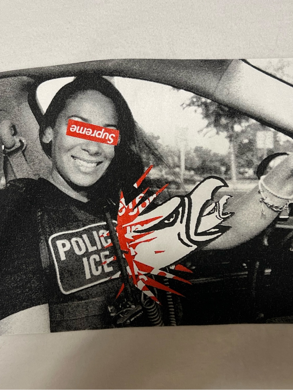 Supreme White Graphic Photo Tee with Red Logo Accent - Picture 2 of 4